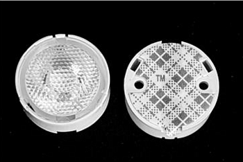 AF21D12H15G - Линза белая с клеевой основой для светодиода 3535/3030,   эфф=93%, ~15°,  D=21,3mm  H:12,34mm, PC+PMMA
