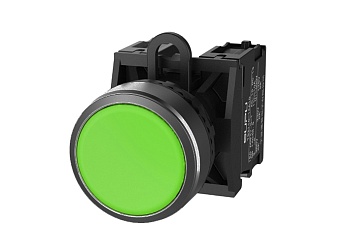 Кнопка плоская (зеленая) TS2010-0AL20 - Кнопка круглая плоская, с блокировкой, без подсветки, пластиковое переднее кольцо, без контактной группы, диаметр головки кнопки 29,5 мм, диаметр посадочного отверстия: 22 мм, цвет: зеленый