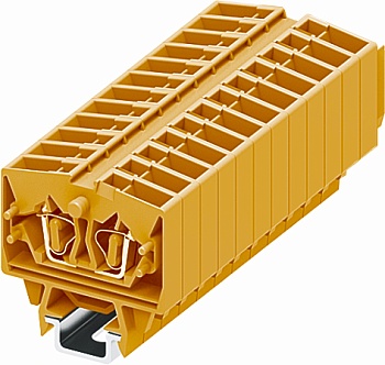 Клемма мини 254362 - Мини клемма, верхний подвод кабеля, 2 точки подключения в клемме, тип фиксации провода: пружинный, номинальное сечение: 2,5 мм кв., 24A, 800V, цвет: оранжевый, тип монтажа: DIN15