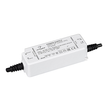 Блок питания ARPV-SP-24035-PFC (24V, 1.45A, 35W) 043670 - Источник напряжения с гальванической развязкой для светодиодных изделий. Входное напряжение 220-240 VAC. Выходные параметры: 24 В, 1,45 А, 35Вт. Встроенный PFC >0.95. Герметичный пластиковый корпус