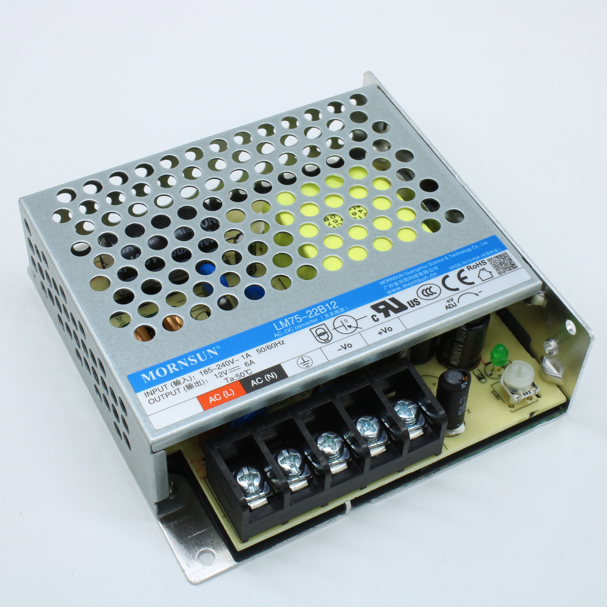 LM75-22B12 - Преобразователь AC-DC, 75Вт, вход 165...264В AC 47...63 Гц, выход 12В/6А, изоляция 4000В AC, в корпусе на шасси, -30...+70°C