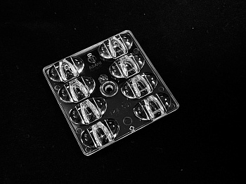 ARST50D8LED5050T2M-cutoff (PMMA) - Групповая квадратная линза на 8 светодиодов 5050/3535/3030 , диаграмма T2M-cutoff,  PMMA, 50x50mm   H:6.62mm