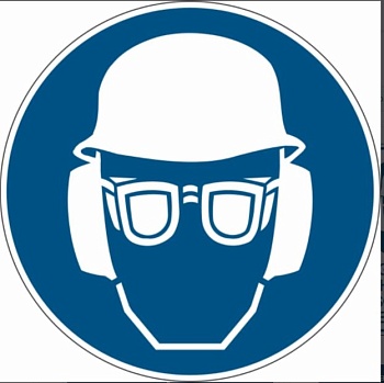 gws227479 - PIC 264 Предписывающий знак безопасности "Работать в защитных очках, наушниках и каске", 100 мм, 250 шт/рул , B-7541(ламинированный полиэстер)"