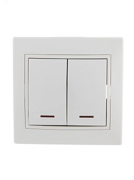 Выключатель 2-кл. СП Mira 10А IP20 с подсветкой с бел. вставкой бел. 701-0202-112