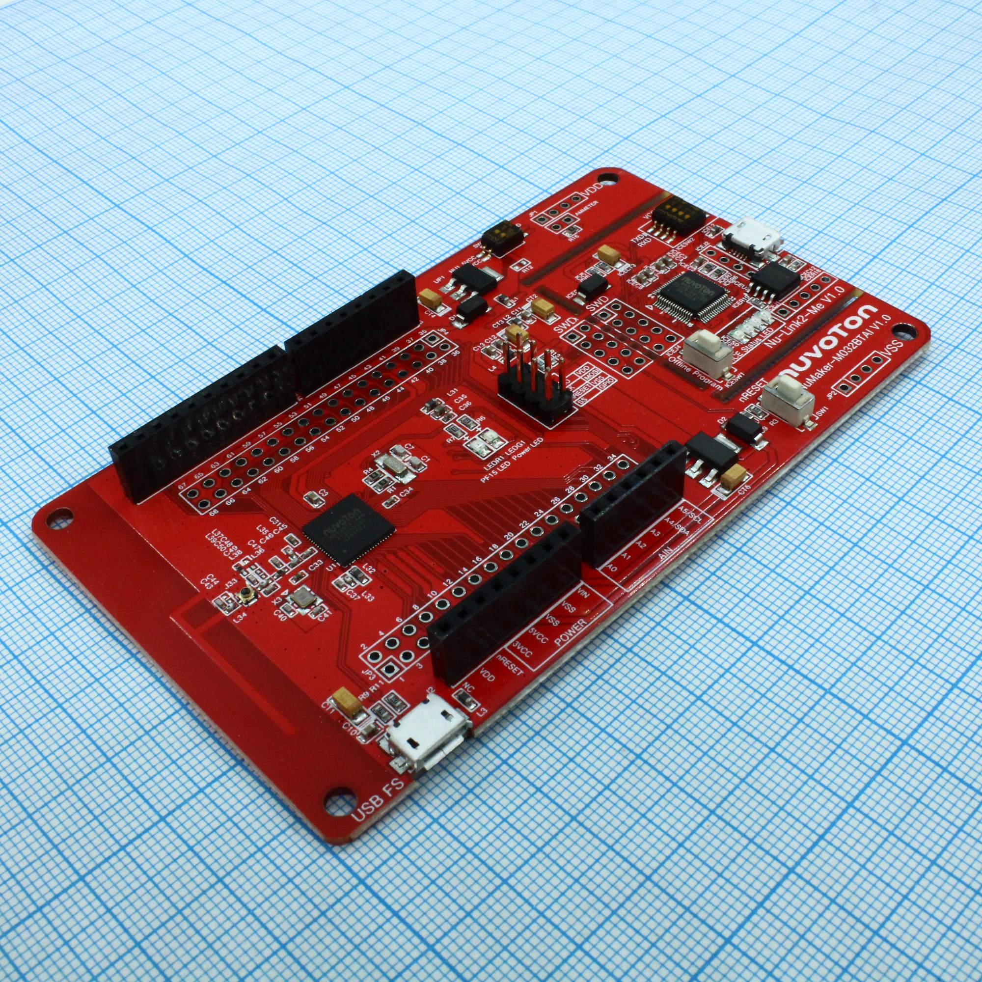 NuMaker-M032BTAI - Arduino совместимая плата Nuvoton на базе микроконтроллера M032BTAIAAN. 512КБ Flash, 96КБ SRAM. 8 UART, 2 I2C, USB, 16 каналов АЦП 12-бит