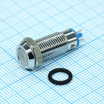 Индикаторная лампа 8мм 12V LED белый - Лампа индикаторная светодиодная 12В D8, белая, корпус - металл