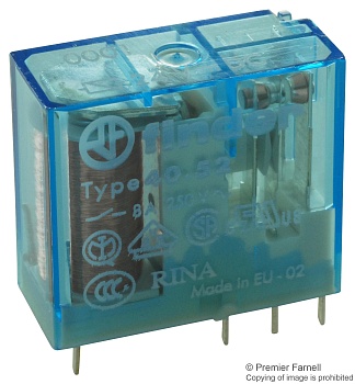 40.52.9.024.0001 - Миниатюрное универсальное электромеханическое реле; монтаж на печатную плату или в розетку; выводы с шагом 5мм; 1СO 10A; контакты AgNi; катушка 24В DC; степень защиты RTII