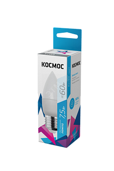 Лампа светодиодная 7.5Вт свеча 4500К бел. E27 220В КОСМОС LkecLED7.5wCNE2745