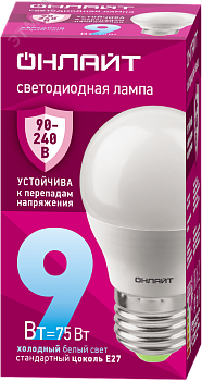 Лампа светодиодная 9вт OLL-G45-9-230-6.5K-E27-FR PRO 90-240В ОНЛАЙТ 32005