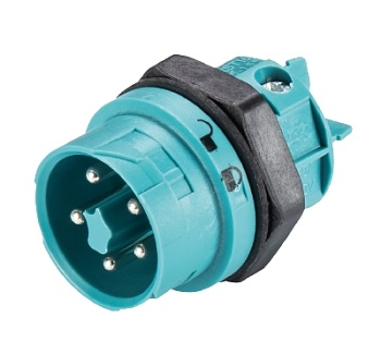 Разъём RST16I5  S S1  M03 A TB - Вилочный разъем в панель М20, IP68(69k), 5 полюсов, цвет: бирюзовый, номинальные характеристики: 250V+PE 16A, серия gesis RST MINI