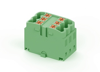 Проходной блок TPA2.5-6-GN - Проходной блок, 6 точек подключения, тип фиксации провода: push-in, номинальное сечение: 2,5 мм кв., 24A, 450V, цвет: зеленый