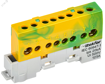 TEKFOR Шина PE земля изолированная на универсальном держателе 8х12-8-ЖЗ IEK TF-NN20-08-KL-K52