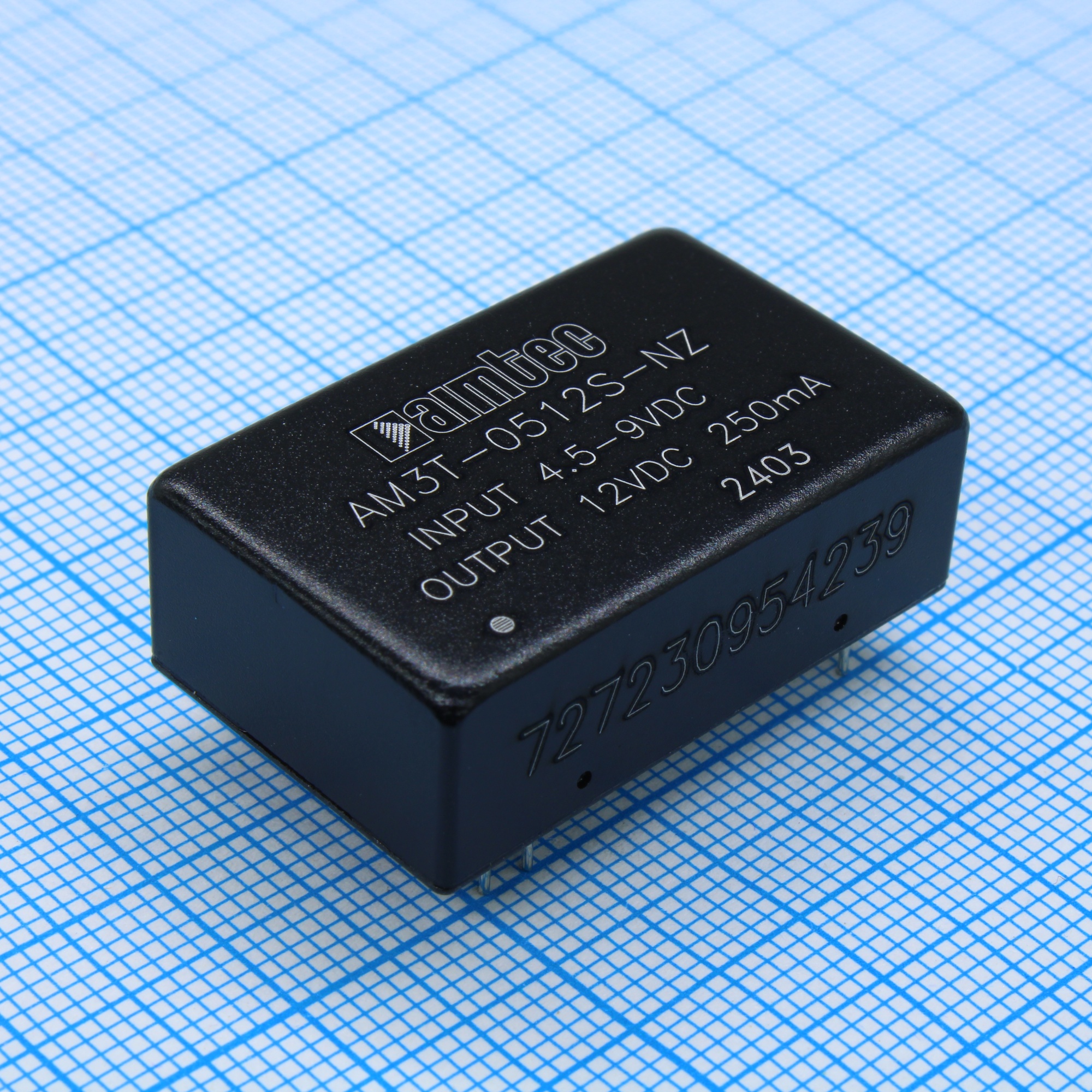 AM3T-0512S-NZ - Преобразователь DC/DC на печатную плату 3Вт вход 4.5…9В выход 12В/0.25А, изоляция 1500В DC КПД 77% -40…85°C