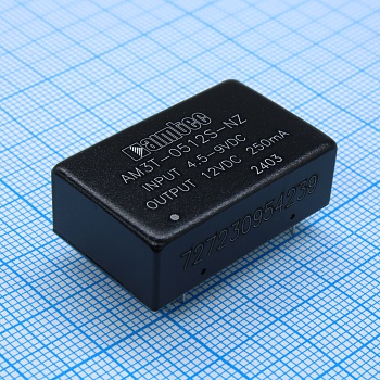 AM3T-0512S-NZ - Преобразователь DC/DC на печатную плату 3Вт вход 4.5…9В выход 12В/0.25А, изоляция 1500В DC КПД 77% -40…85°C