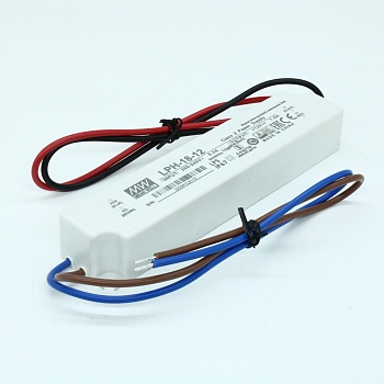 LPH-18-12 - AC-DC led, 18Вт, выход 12В/1,5A, стаб. напр., IP67, вход 180…264В AC, изоляция 3000В AC, в кожухе 140х30х20мм, -30…+70°С