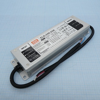 ELG-240-24A - AC-DC, 240Вт, IP65, вход 100…305В AC, 47…63Гц/142…431В DC, ККМ, выход 12...24В/10А, изоляция 3750В AC, в кожухе 244х71х37.5мм, -40…+85°С (корпус), потенциометры