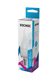 Лампа светодиодная 8.5Вт свеча на ветру 4500К бел. E14 220В КОСМОС LkecLED8.5wCWE1445