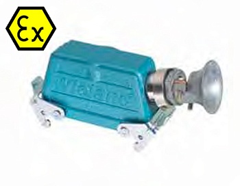 Крышка разъема Ex 99.737.3329.7 - Крышка разъема на кабель, типоразмер 24B, взрывозащищита, с уплотнителем, 1 кабельный ввод M25x1,5, с разгрузкой на изгиб, IP54, с боковым расположением, с двумя защелками, материал корпуса: цинковый сплав