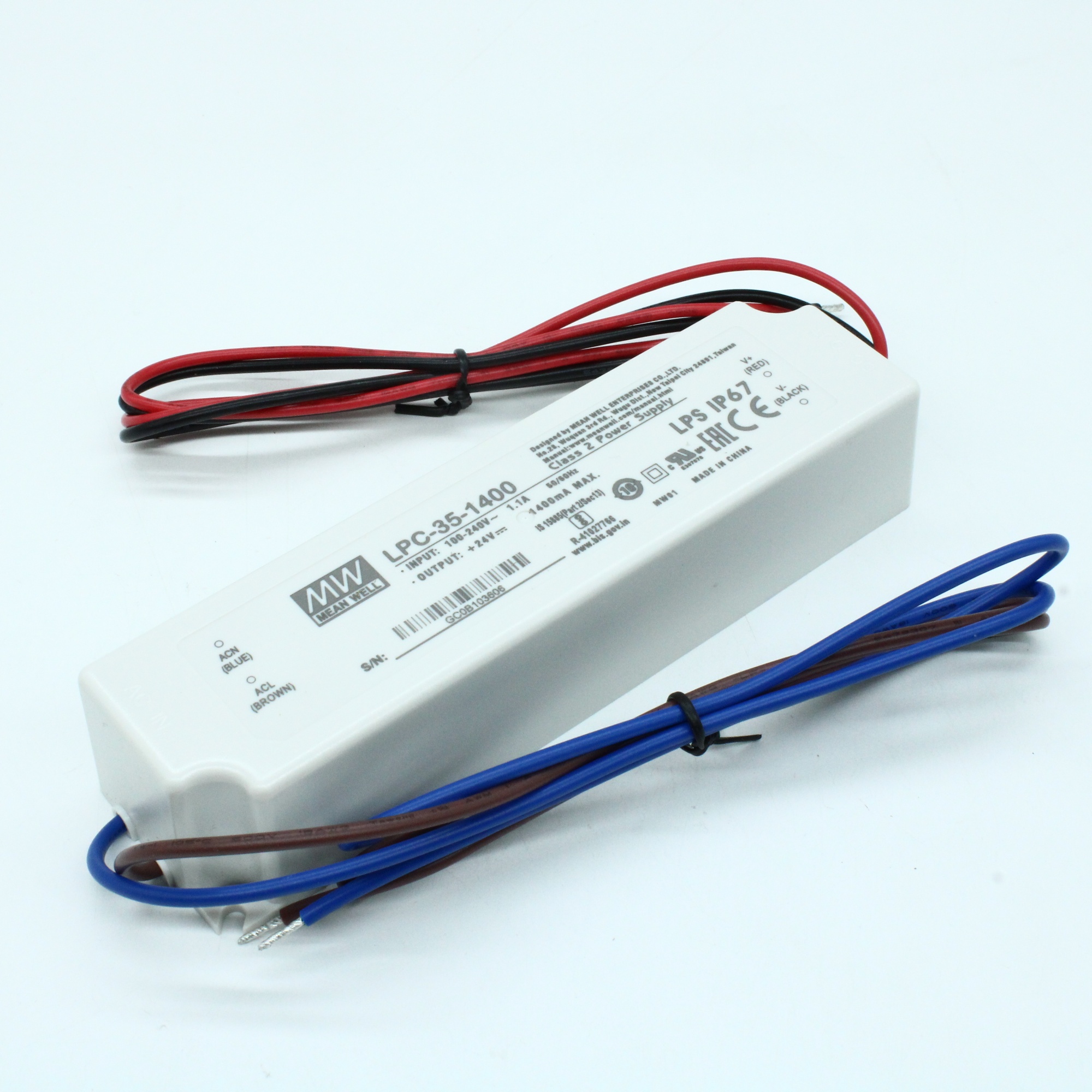 LPC-35-1400 - AC-DC, 33,6 Вт, стабилизация тока, IP67, вход 90…264В AC, выход1400мА/9…24В, изоляция 3000В AC, в кожухе 148х40х30мм, -30…+75°С