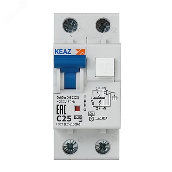 Выключатель автоматический дифференциального тока 2п (1P+N) C 25А 30мА тип A 6кА OptiDin D63 УХЛ4 2мод. 103509