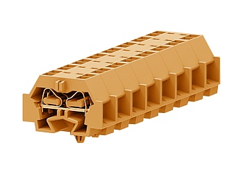 Клемма мини 242342 - Мини клемма, боковой подвод кабеля, 4 точки подключения в клемме, тип фиксации провода: пружинный, номинальное сечение: 4 мм кв., 24A, 630V, цвет: оранжевый, тип монтажа: защелки в панель