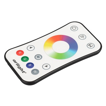 Пульт SMART-R14-RGBW (1 зона, 2.4G) 022671 - Кнопочный радиопульт с сенсорным кольцом 2.4 ГГц белого цвета для управления RGB/RGBW источником света. 1 зона управления, выбор цвета с помощью сенсорного кольца. Питание 3VDC (CR2032). Габариты 107x58.5x9 мм.