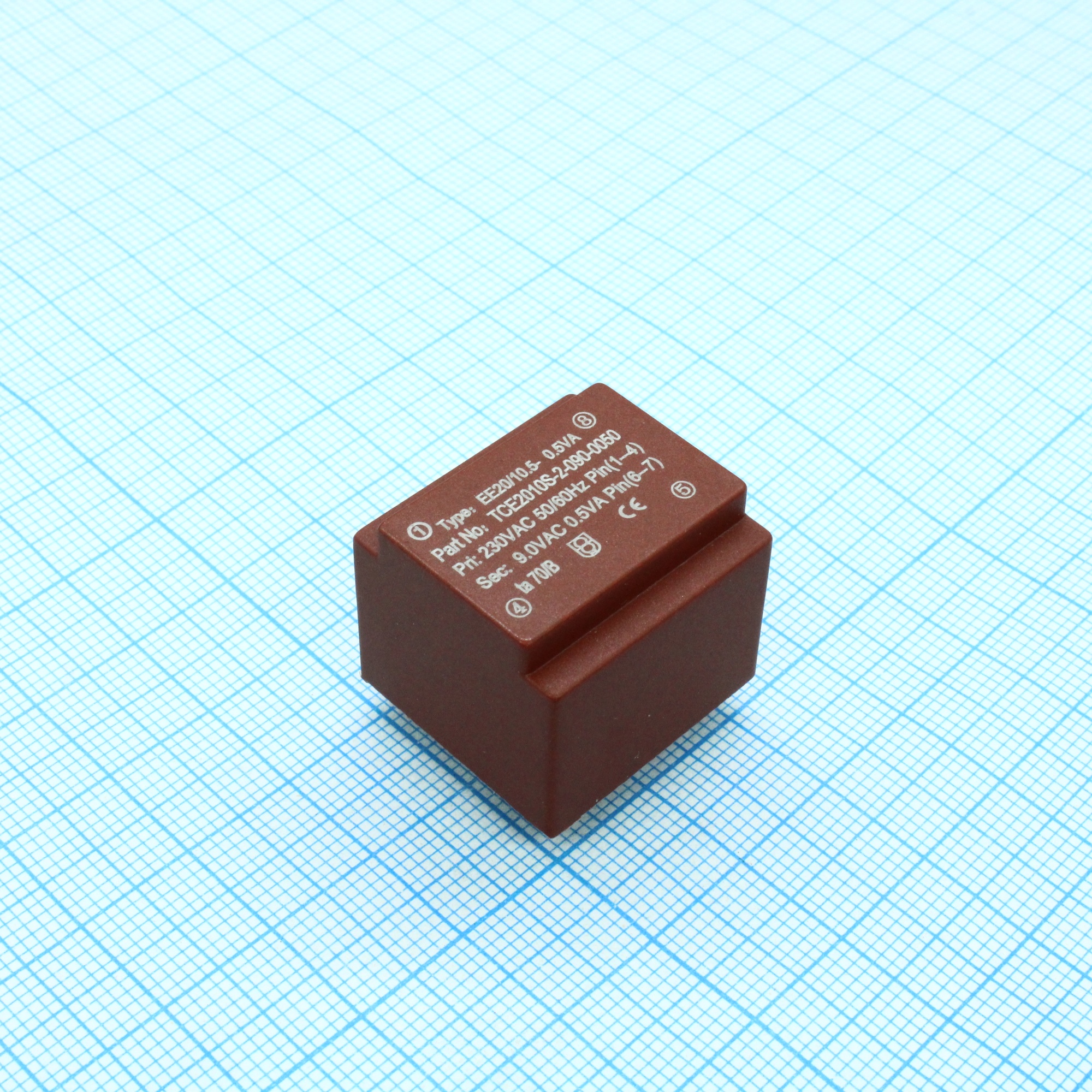 TCE2010S-2-090-0050 - Трансформатор питания 0.5ВА  230В 9В/55.5мА ta 70°C/B (EE 20/10.5)19.8мм.