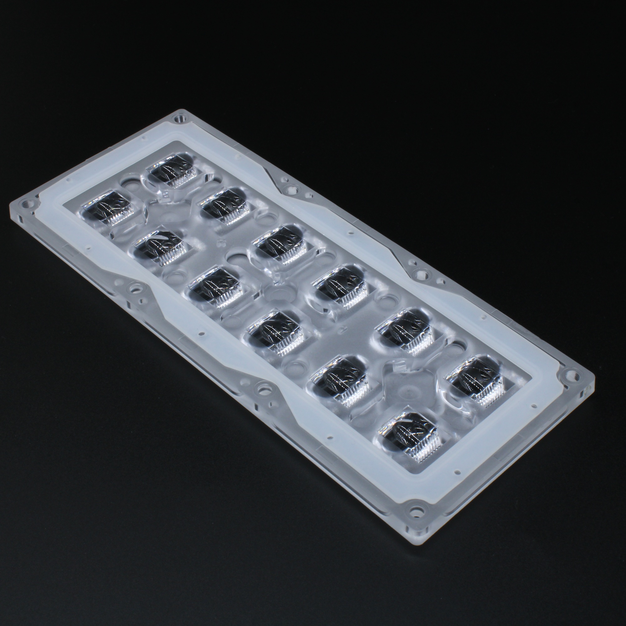 ALST173D12LEDT2NB - Групповая прямоугольная линза 2x6 на 12 светодиодов 3030/3535/5050, эфф=93%, диаграмма T2 (No Backlight), 173x71.4mm   H:9,1mm, PC