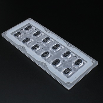 ALST173D12LEDT2NB - Групповая прямоугольная линза 2x6 на 12 светодиодов 3030/3535/5050, эфф=93%, диаграмма T2 (No Backlight), 173x71.4mm   H:9,1mm, PC