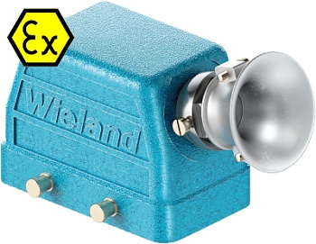 Крышка разъема Ex 70.353.1036.3 - Крышка разъема на кабель, типоразмер 10B, взрывозащищита, без уплотнителя, 1 кабельный ввод M25x1,5, с разгрузкой на изгиб, IP54, с боковым расположением, без защелок (упоры для двух защелок), материал корпуса: цинковый с