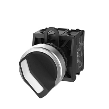 Селекторный переключатель (черный) TS2020-1AA60 - Переключатель, короткая ручка, 2-х позиционный с самовозвратом, без подсветки, алюминиевое переднее кольцо, без контактной группы, диаметр головки кнопки 29,5 мм, диаметр посадочного отверстия: 22 мм, цвет