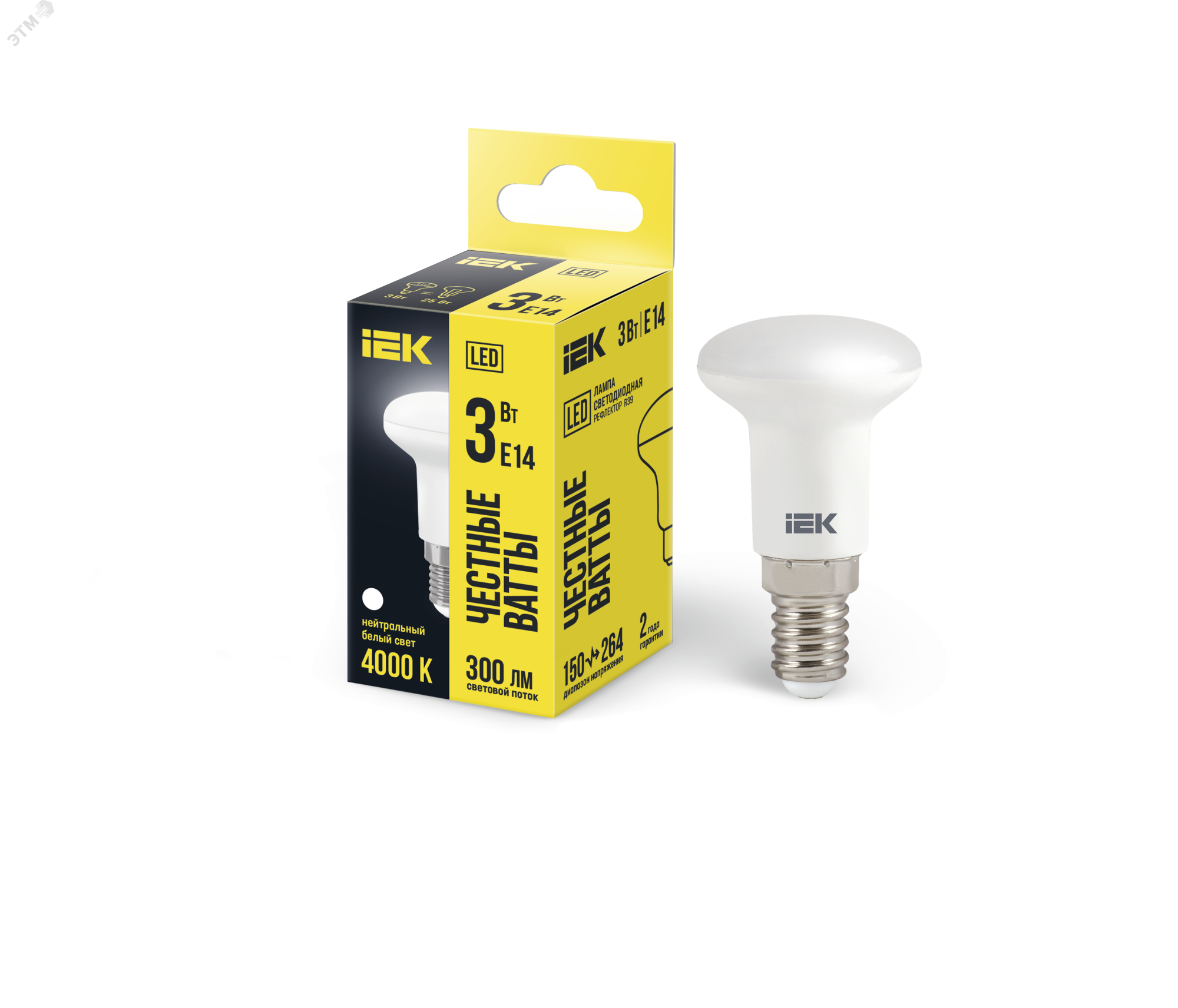 Лампа светодиодная Eco 3Вт R39 4000К нейтр. бел. E14 270лм 230-240В LLE-R39-3-230-40-E14