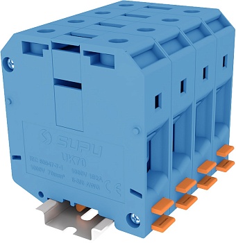 Проходная клемма 370902 - Проходная клемма, UK70, тип фиксации провода: винтовой, номинальное сечение: 12 мм кв., 192A, 1000V, ширина: 20,4 мм, цвет: синий, тип монтажа: DIN 35