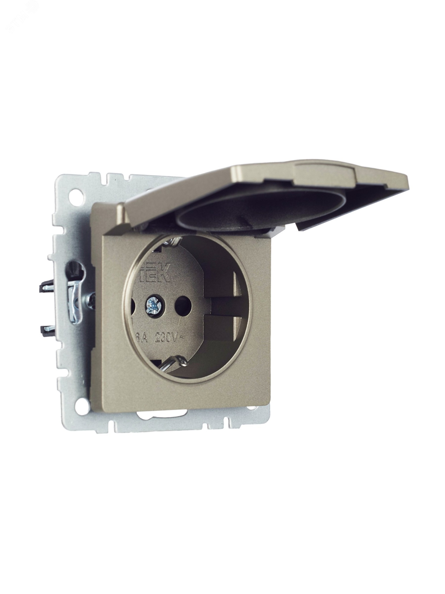 Розетка BRITE РСбш10-3-БрШ 16А IP20 с заземл. защ. шторки с крышкой шампань BR-R16-16-K37