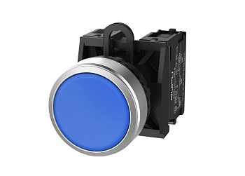 Кнопка плоская (синяя) TS2020-0AL40 - Кнопка круглая плоская, с блокировкой, без подсветки, алюминиевое переднее кольцо, без контактной группы, диаметр головки кнопки 29,5 мм, диаметр посадочного отверстия: 22 мм, цвет: синий