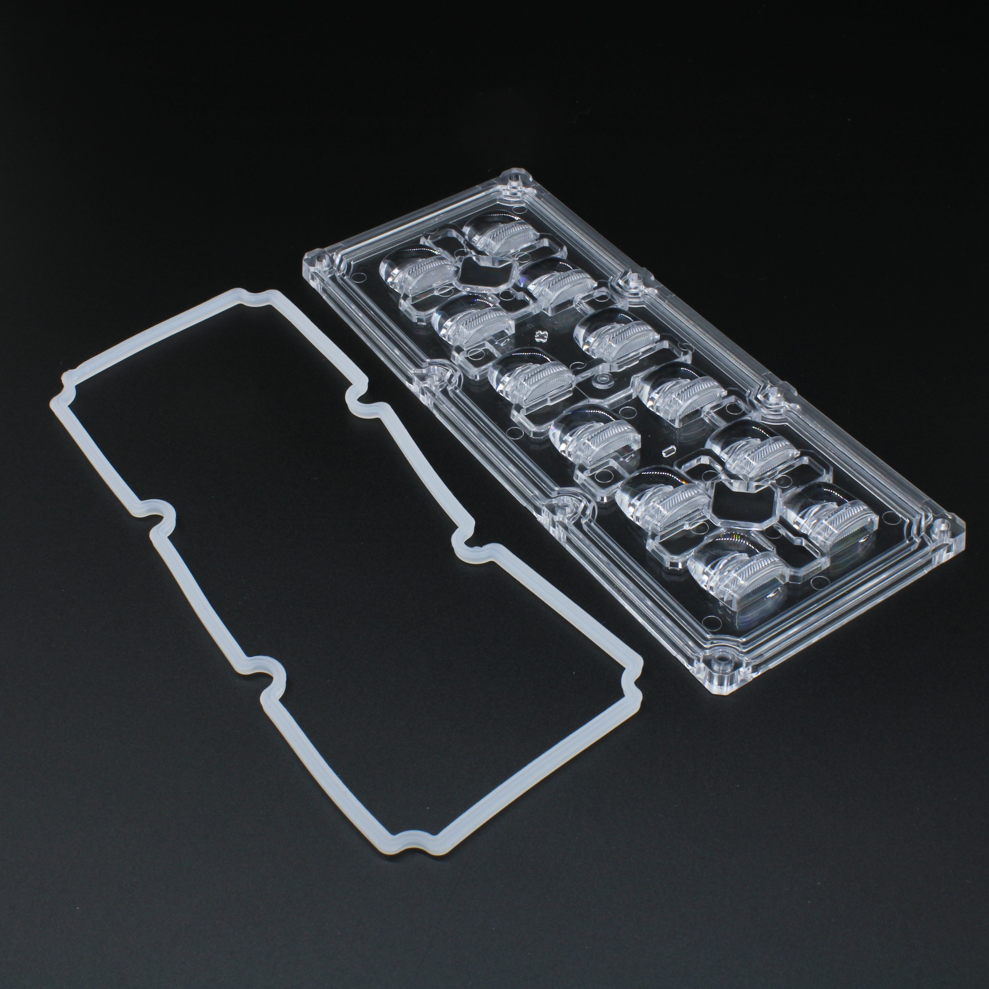 ALST173D12LEDT4B - Групповая прямоугольная линза 2x6 на 12 светодиодов 3030/3535/5050, эфф=93%, диаграмма T4 , 173x71mm   H:mm, PMMA