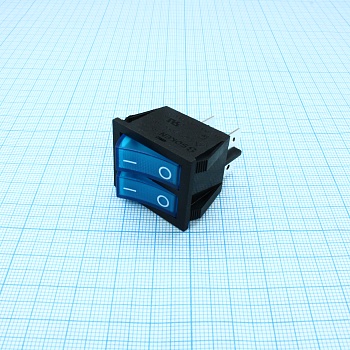 RK1-22 1X1X2 B/BL"0-" - Выключатель клавишный ON-OFF без подсветки цвет корпуса (черный) цвет кнопки (синий)