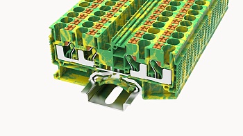 Заземляющая клемма DS6-QU-PE-01P-1C - Заземляющая клемма, 4 точки подключения, тип фиксации провода: Push-in, номинальное сечение: 6 мм кв., ширина: 8,2 мм, цвет: желто-зеленый, тип монтажа: DIN35