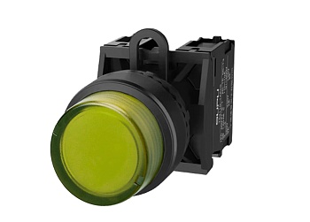 Кнопка выпуклая (желтая) TS2517-0BM30-R10 - Кнопка круглая выпуклая, без блокировки, LED AC 220V, пластиковое переднее кольцо, с плавным нажатием, с контактной группой 1NO, диаметр головки кнопки 29,5 мм, диаметр посадочного отверстия: 22 мм, цвет: желтый