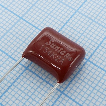 TS02002A154KSB0D0R - Конденсатор металлоплёночный полиэтилентерефталатный 0.15мкФ 100В ±10% (13х7х10мм) шаг выводов 10мм 85°С россыпь