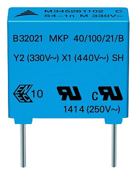 B32021A3222M189 - Конденсатор пленочный помехоподавляющий Y2 2200пФ 300В переменного тока ±20% (13 X 4 X 9мм) радиальные выводы пластиковый прямоугольный корпус 10мм