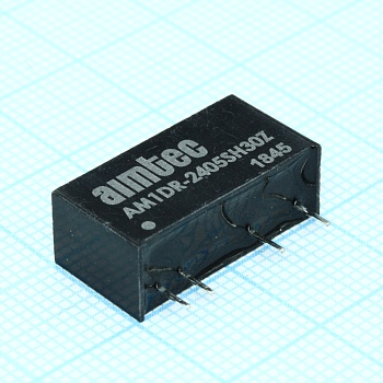AM1DR-2405SH30Z - DC/DC, 1Вт, вход 21.6…26.4В, выход 5В/0.2А, изоляция 3000В DC, КПД 68%, максимальная емкостная нагрузка не более 220мкФ, SIP7, 19.5x7.2x10мм, -40…85°C, пластик