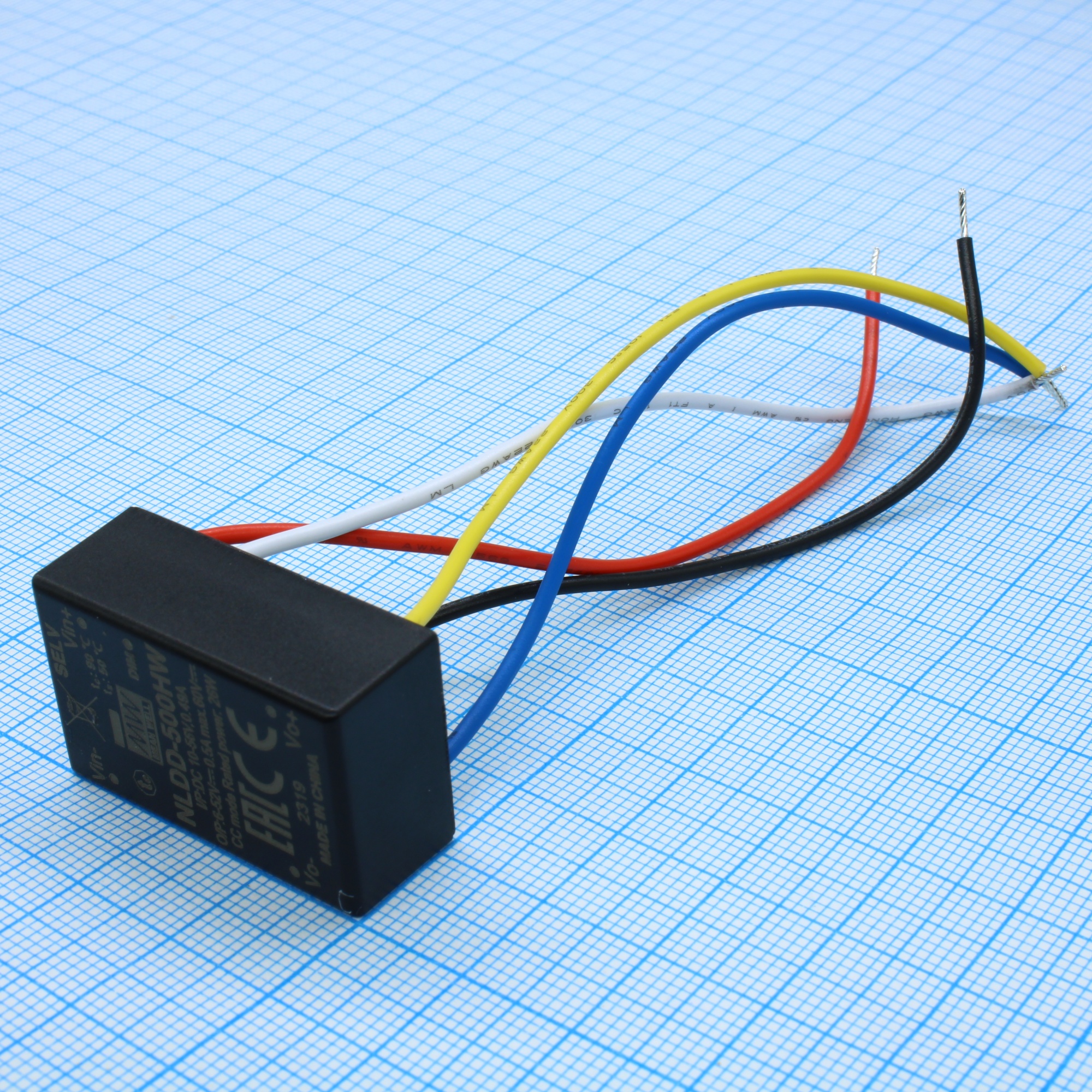 NLDD-500HW - DC/DC LED понижающий, вход 10…56В, выход 6…52В/0.5А, КПД до 96%, вход On/Off/DIMM, 32.1x20.5x12.5мм, проводные выводы, -40…50°C, пластик