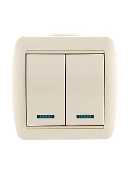 Выключатель 2-кл. ОП Nata 10А IP20 с подсветкой крем. 710-0300-112