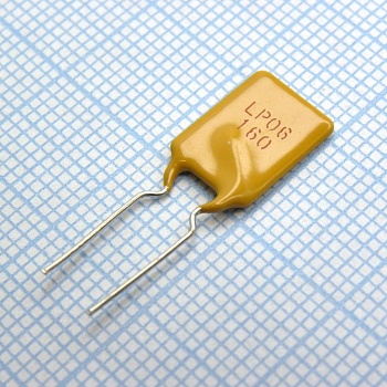 LP06- 160F - Самовосстанавливающийся предохранитель PTC 1.6A(hold) 3.2A(trip) 6V 40A 0.9W 9s 0.05Ohm Radial 9 X 3 X 17.9mm Bag