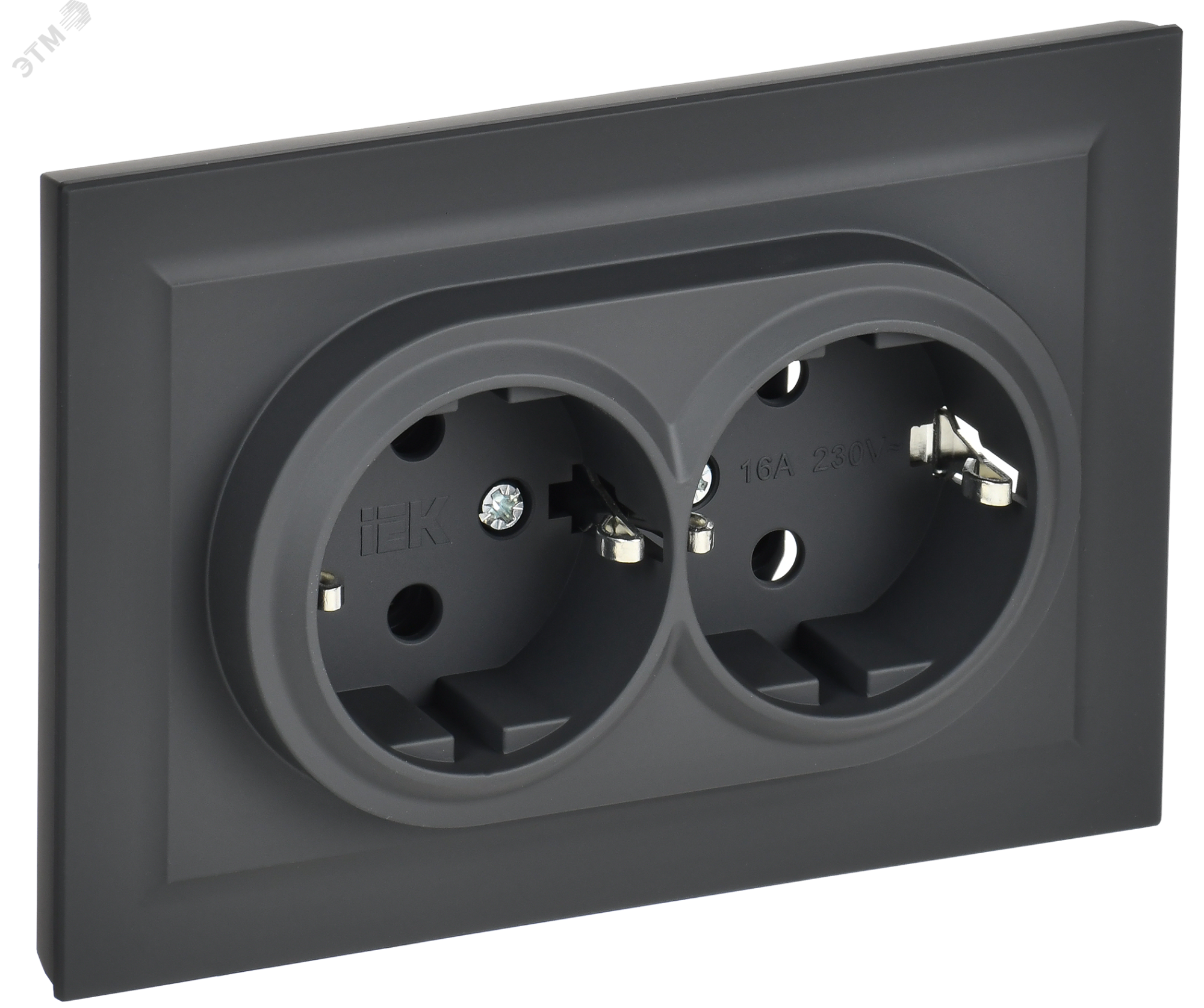 Розетка 2-м СП BRITE РС12-3-БрГ 16А в сборе с заземл. без защ. шторок графит BR-R21-16-K53-F