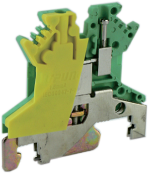 Заземляющая клемма UKJ-1.5JD - Заземляющая клемма, тип фиксации провода: винтовой, номинальное сечение: 1,5 мм кв., ширина: 4,2 мм, цвет: желто-зеленый, тип монтажа: DIN 35