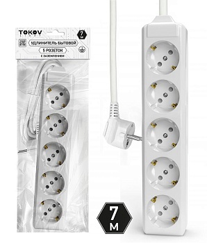 Удлинитель 5х7м с заземл. 10А 3х1.5 TOKOV LIGHT TKL-C01-BU5-7-1.5-Z