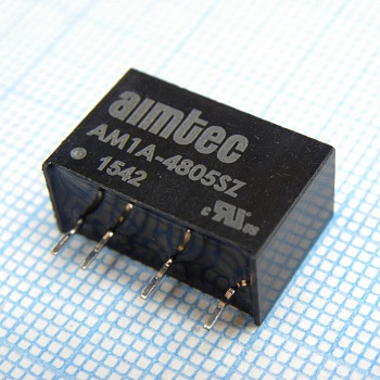AM1A-4815DZ - DC/DC, 1Вт, вход 36…75В, выход ±15В/±0.033А, изоляция 1500В DC, КПД 77%, максимальная емкостная нагрузка не более ±330мкФ, SIP6, 17x7.62x11мм, -40…85°C, пластик