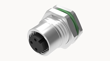 Розеточный разъем SP-M12A-05P-FF-SF8002 - Розеточный разъем в панель, 5 полюсов, M12, гайка спереди, монтаж на плату, 180 град., A-Code, 4А, 60V, M16*0.5, металл